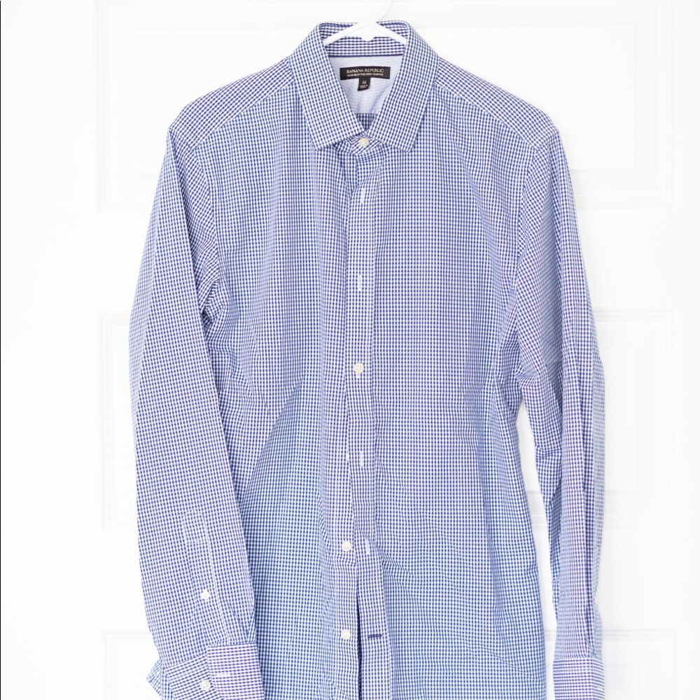 Banana Republic Non-Iron Slim Blue Check Shirt